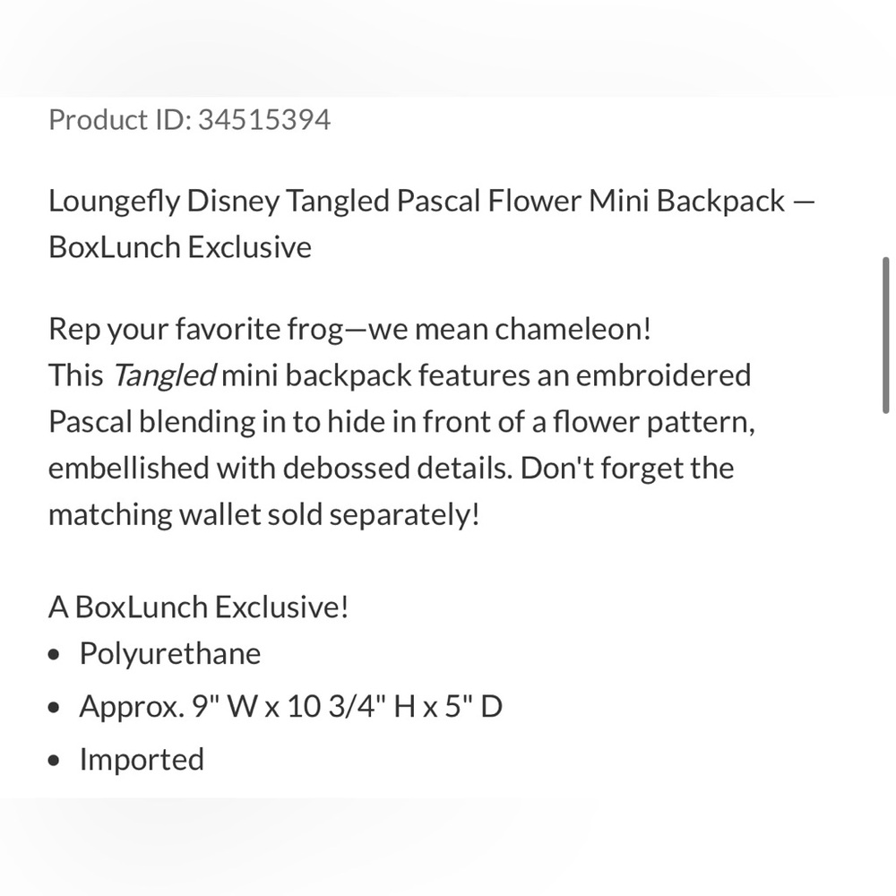 Loungefly Tangled Pascal Flowered Mini Backpack Hard Tag New! - Picture 13 of 13